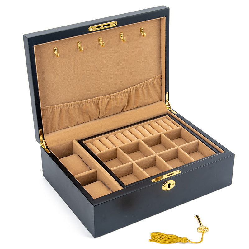 BOÎTE DE RANGEMENT BIJOUX RÉTRO EN BOIS MASSIF AVEC SERRURE