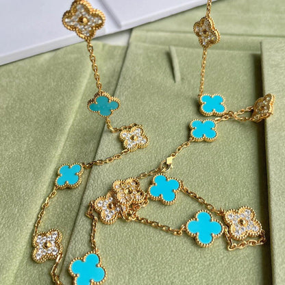 [Lumi Jewels]CLOVER 20 MOTIFS TURQUOISE DIAMOND NECKLACE