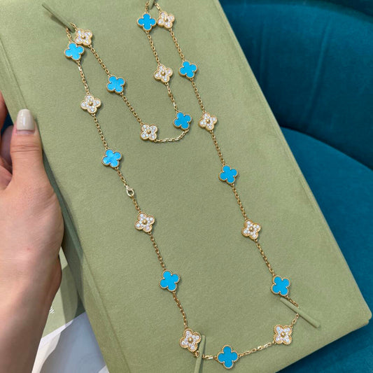 [Lumi Jewels]CLOVER 20 MOTIFS TURQUOISE DIAMOND NECKLACE