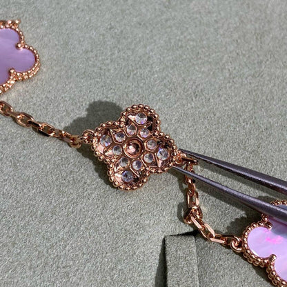 [Lumi Jewels]CLOVER 10 MOTIFS DIAMOND PINK MOP NECKLACE