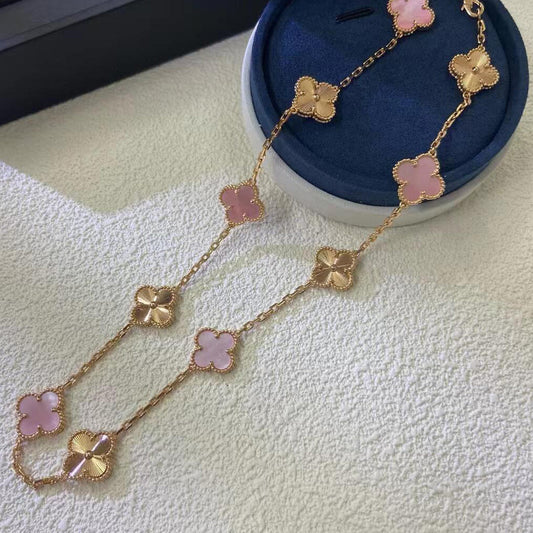 [Lumi Jewels]CLOVER 10 MOTIFS  LASER PINK MOP NECKLACE