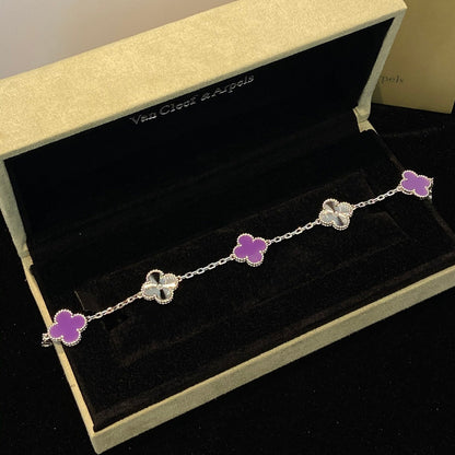 [Lumi Jewels]CLOVER  5 MOTIFS  PURPLE VIOLET BRACELET SILVER