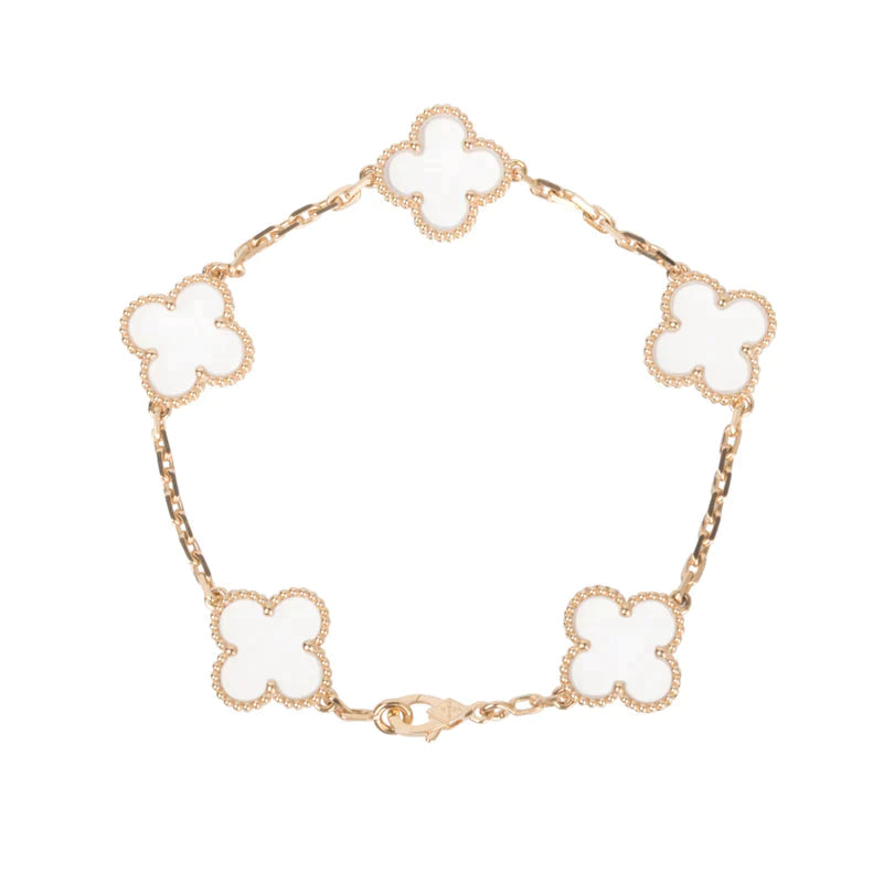 [Lumi Jewels]CLOVER 5 MOTIF ROCK CRYSTAL PINK GOLD BRACELET