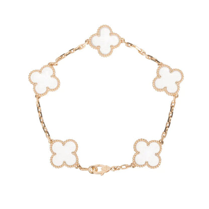 [Lumi Jewels]CLOVER 5 MOTIF ROCK CRYSTAL PINK GOLD BRACELET