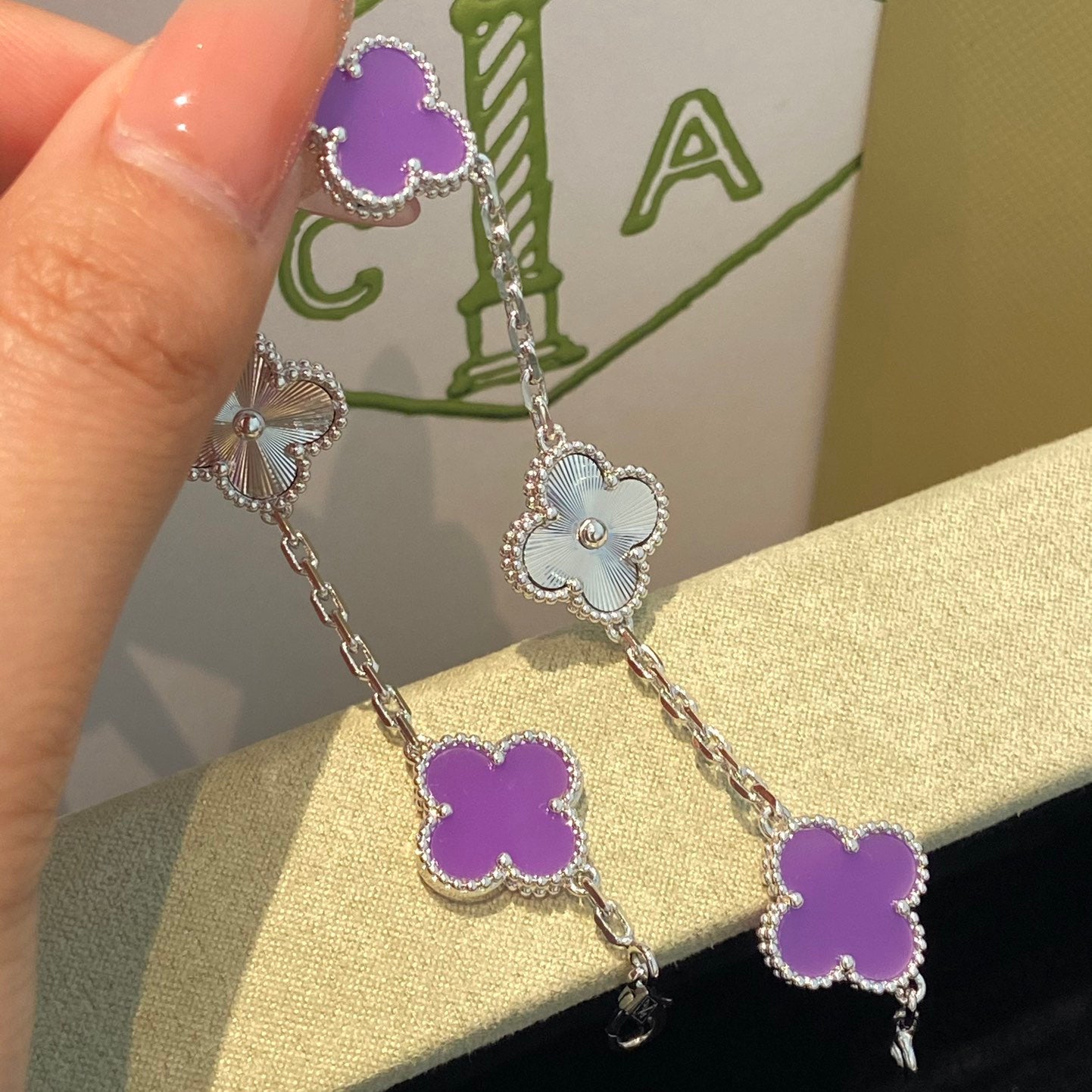 [Lumi Jewels]CLOVER  5 MOTIFS  PURPLE VIOLET BRACELET SILVER