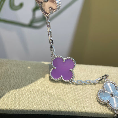 [Lumi Jewels]CLOVER  5 MOTIFS  PURPLE VIOLET BRACELET SILVER