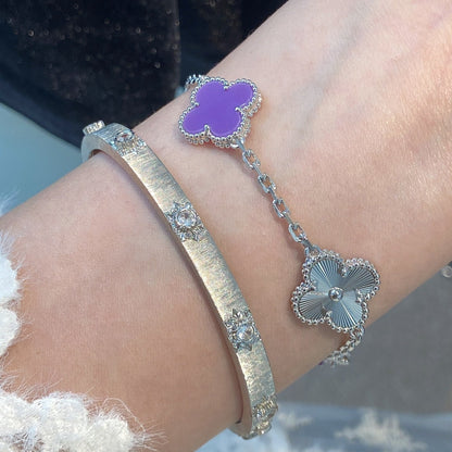 [Lumi Jewels]CLOVER  5 MOTIFS  PURPLE VIOLET BRACELET SILVER