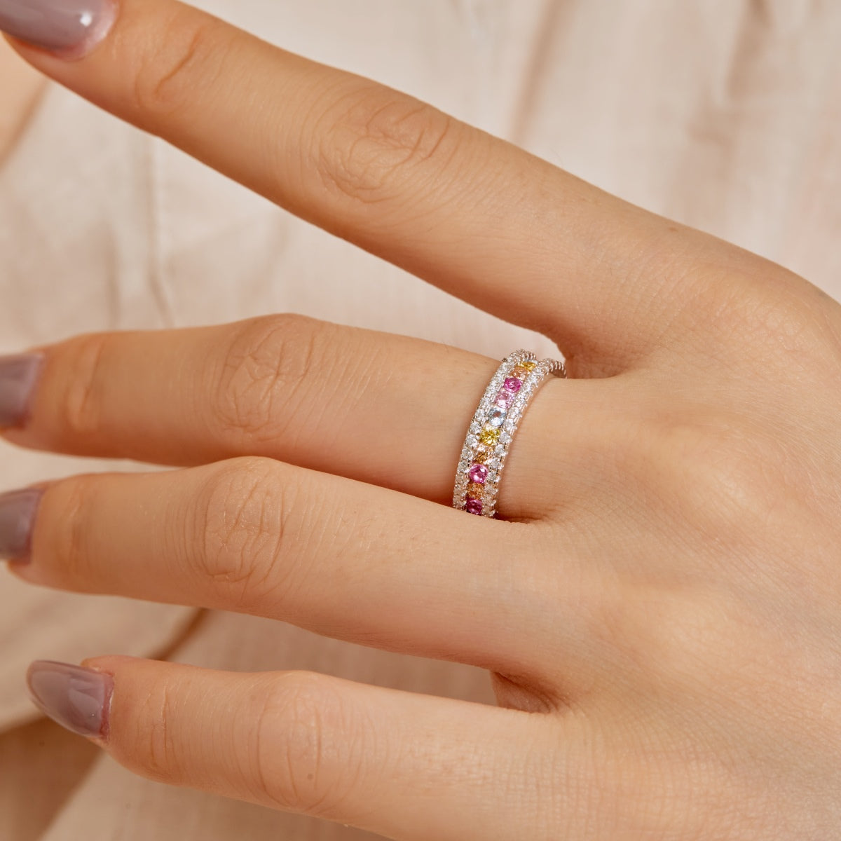 [Lumi Jewels]Delicate Colorful Round Cut Daily Ring