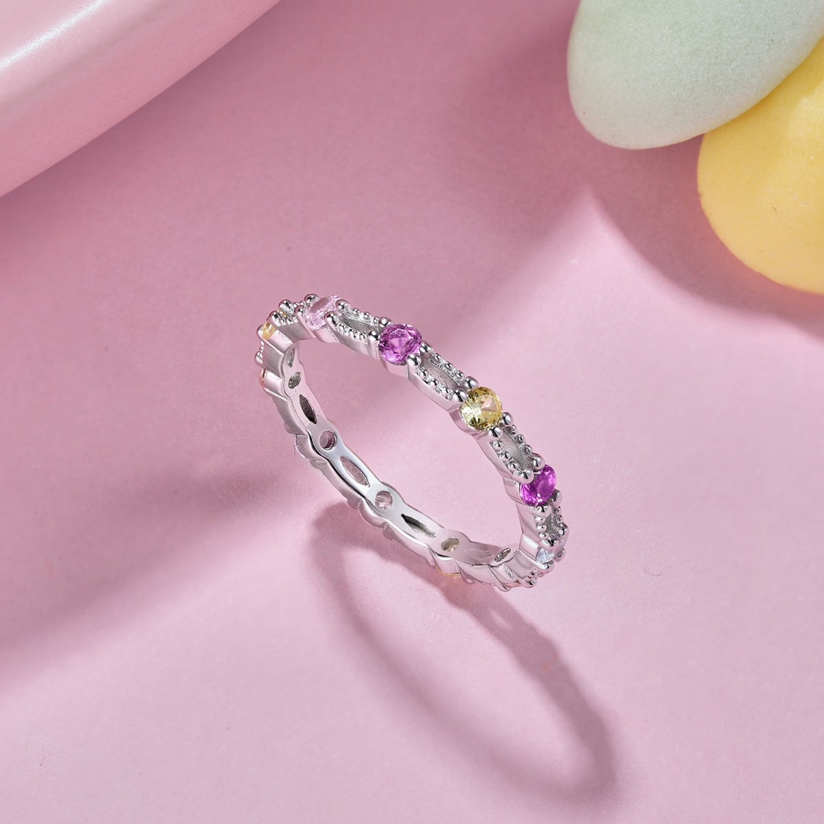 [Lumi Jewels]Sparkling Colorful Round Cut Tennis Ring