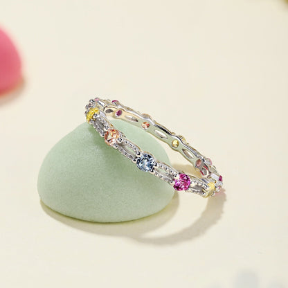 [Lumi Jewels]Sparkling Colorful Round Cut Tennis Ring