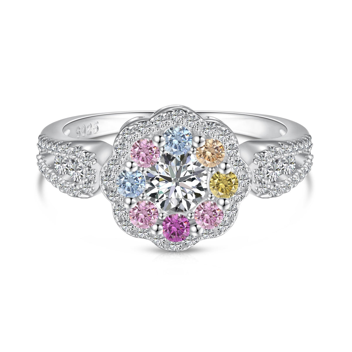 [Lumi Jewels]Delicate Colorful Round Cut Flower Shape Wedding Ring