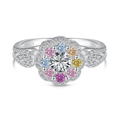[Lumi Jewels]Delicate Colorful Round Cut Flower Shape Wedding Ring