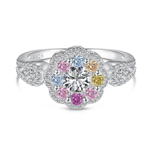 [Lumi Jewels]Delicate Colorful Round Cut Flower Shape Wedding Ring