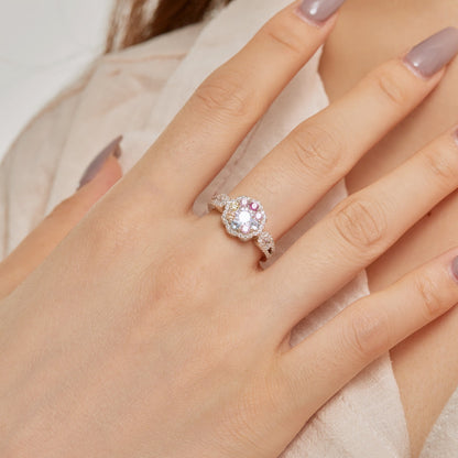 [Lumi Jewels]Delicate Colorful Round Cut Flower Shape Wedding Ring