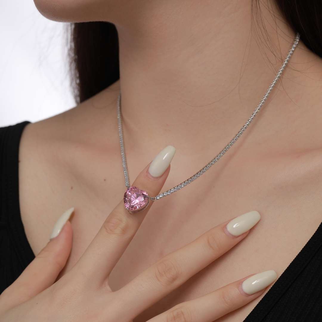 [Lumi Jewels]8.0 Carat Versatile Colorful Sweet Heart-Shaped Tennis Necklace