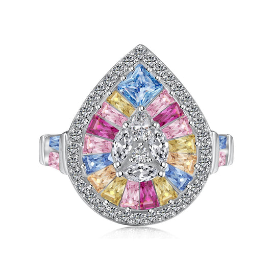 [Lumi Jewels]Elegant Colorful Water Drop Shape Banquet Ring