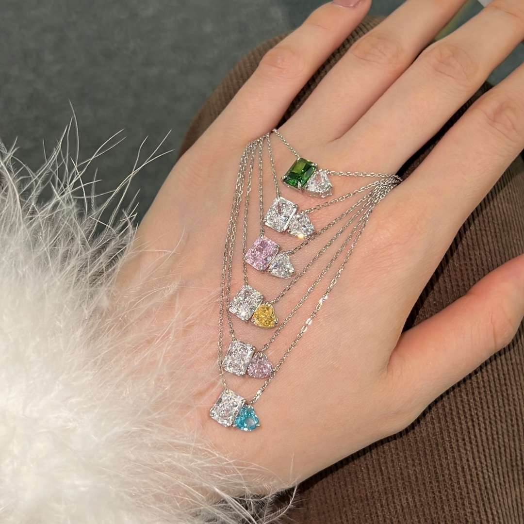 [Lumi Jewels]Dazzling Square & Heart Shape Necklace