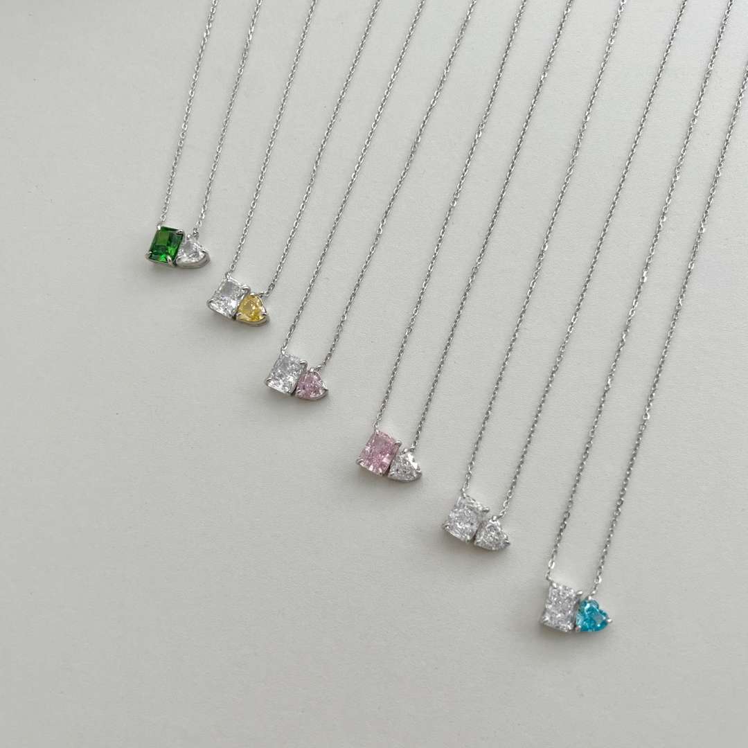 [Lumi Jewels]Dazzling Square & Heart Shape Necklace