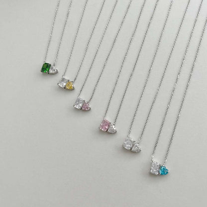 [Lumi Jewels]Dazzling Square & Heart Shape Necklace