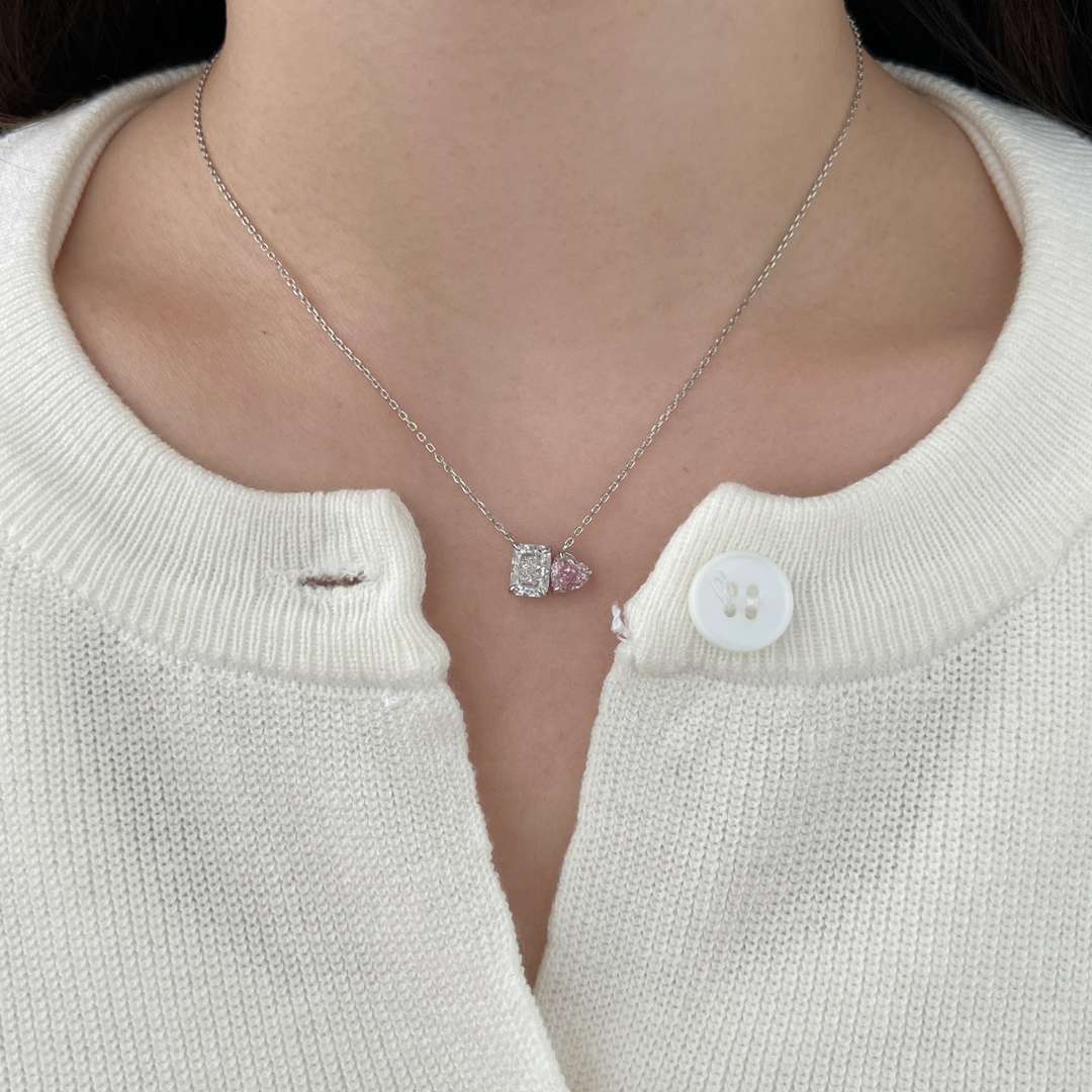 [Lumi Jewels]Dazzling Square & Heart Shape Necklace