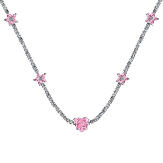 [Lumi Jewels]Dazzling Pink Heart Flower Necklace