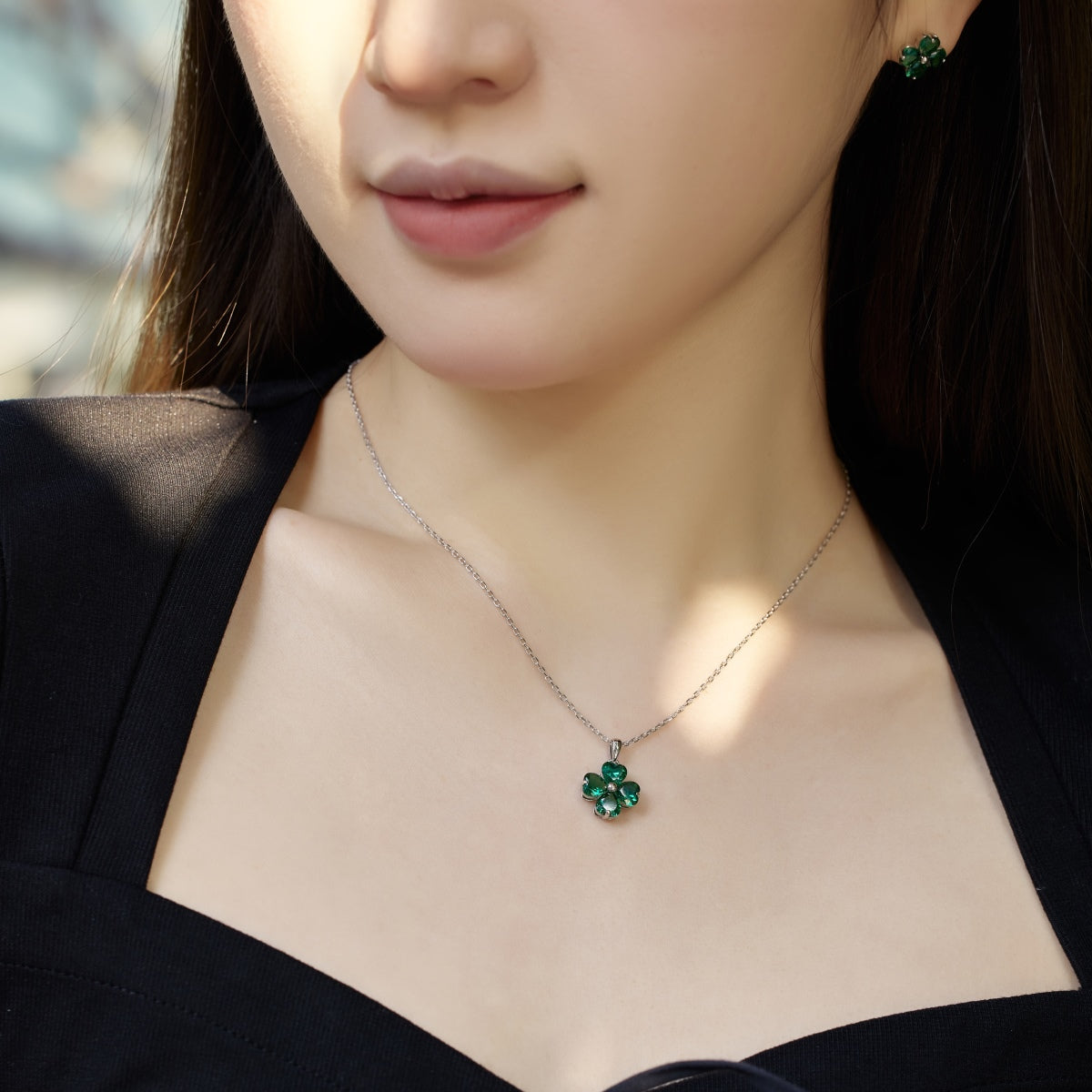 [Lumi Jewels]Heart-Shaped Four-Leaf Clover Bead Necklace