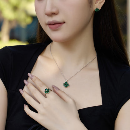 [Lumi Jewels]Heart-Shaped Four-Leaf Clover Bead Necklace