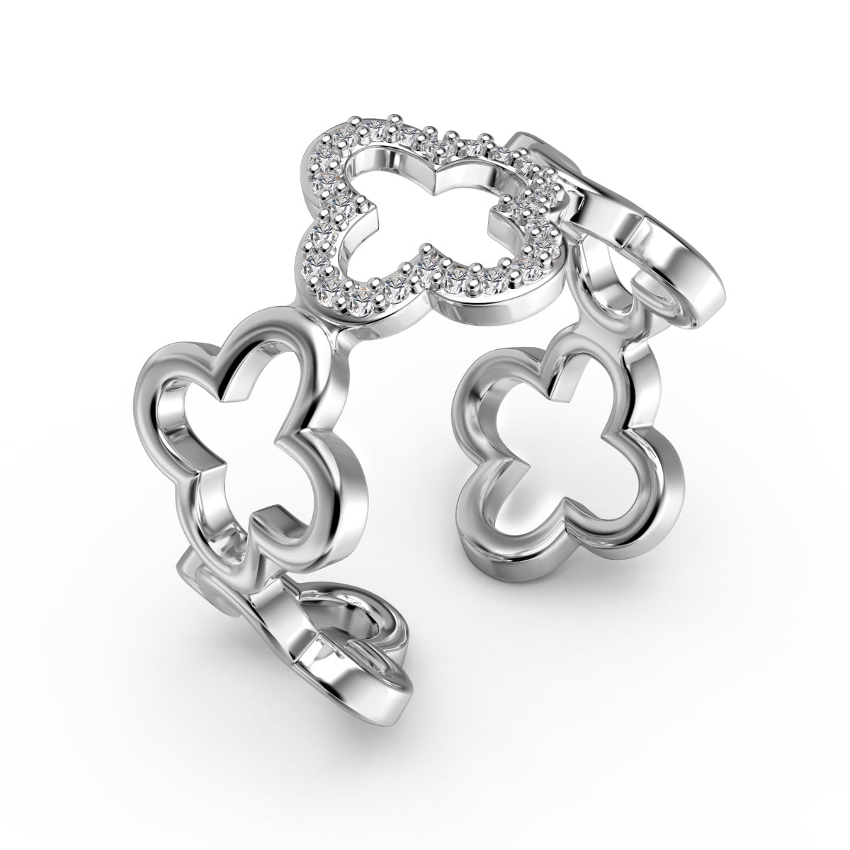 [Lumi Jewels]Hollow Design Four-Leaf Clover Flower Shape Ring