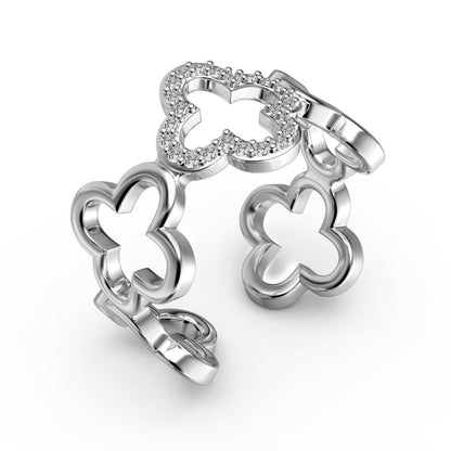 [Lumi Jewels]Hollow Design Four-Leaf Clover Flower Shape Ring