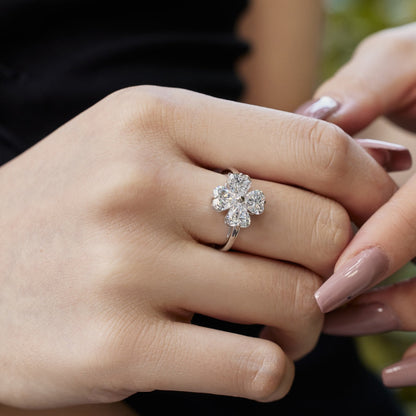 [Lumi Jewels]Heart-shaped Four-Leaf Clover Ball Ring