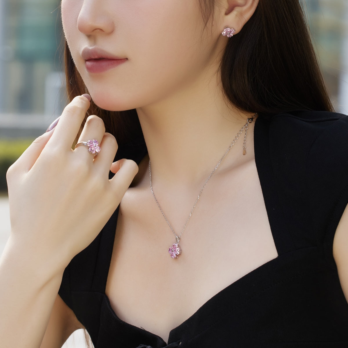 [Lumi Jewels]Heart-Shaped Four-Leaf Clover Bead Necklace