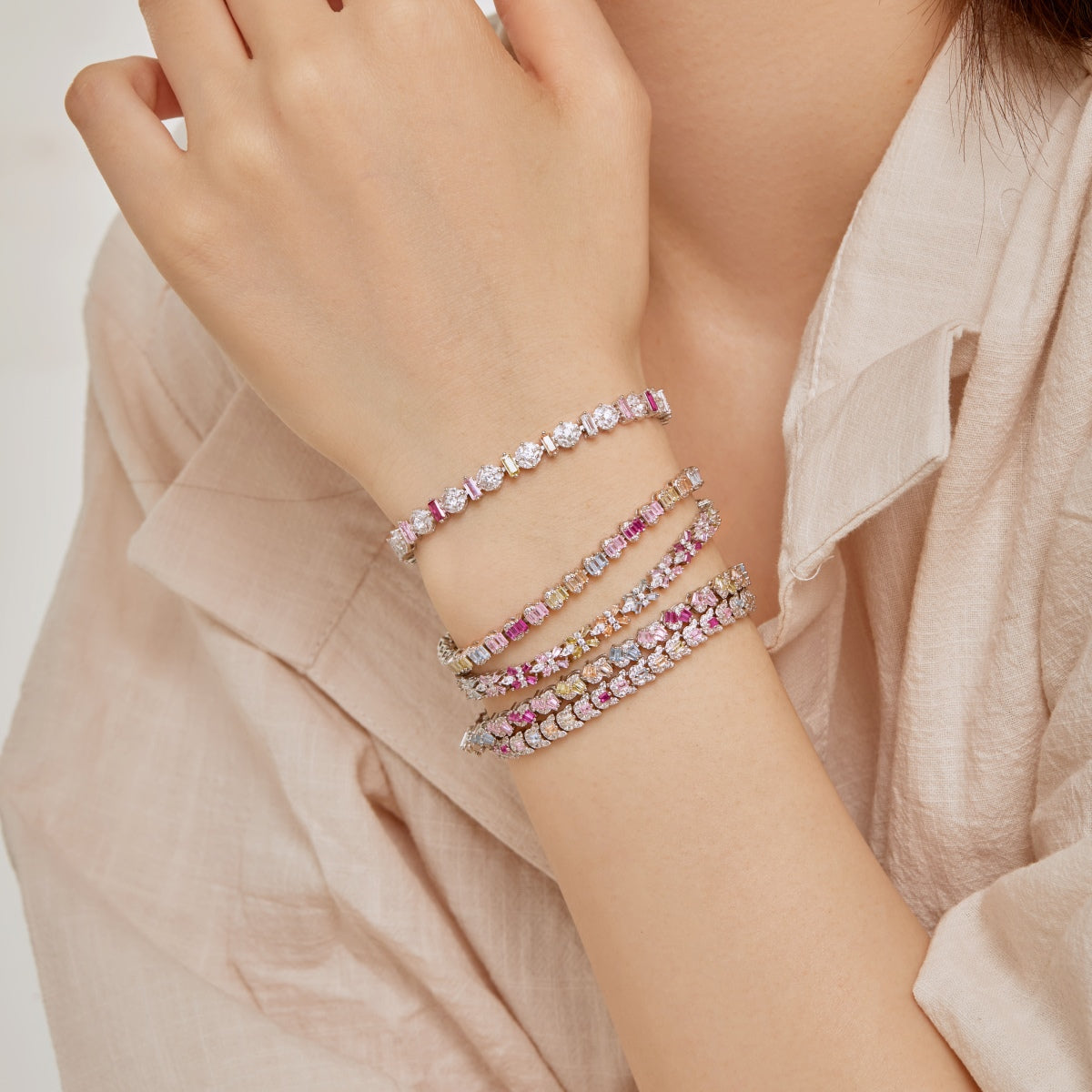 [Lumi Jewels]Delicate Colorful Emerald Cut Daily Bracelet