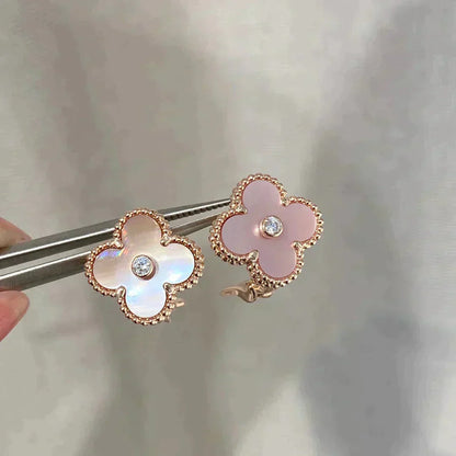 [Lumi Jewels]CLOVER MEDIUM 1 MOTIFS  PINK MOP DIAMOND EARRINGS