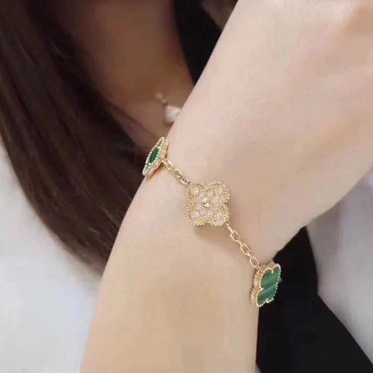 [Lumi Jewels]CLOVER  5 MOTIF MALACHITE DIAMOND BRACELET