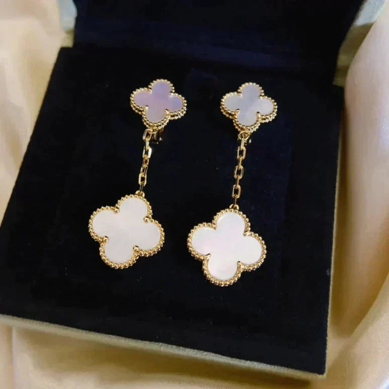 [Lumi Jewels]CLOVER 2 MOTIF WHITE MOP EARRINGS
