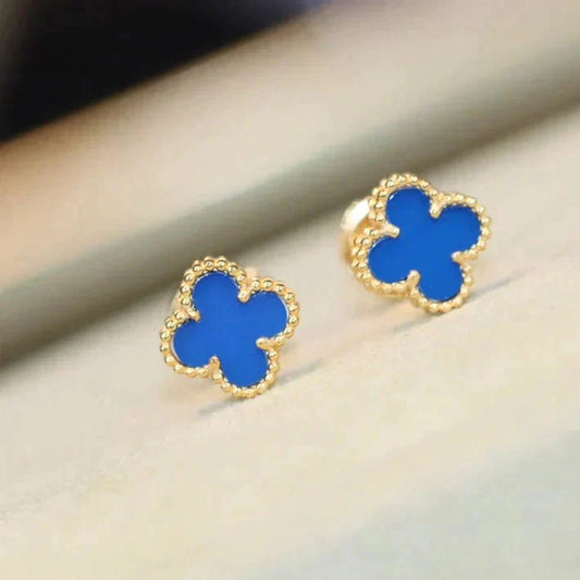 [Lumi Jewels]CLOVER MINI 9.5MM BLUE AGATE EARRINGS