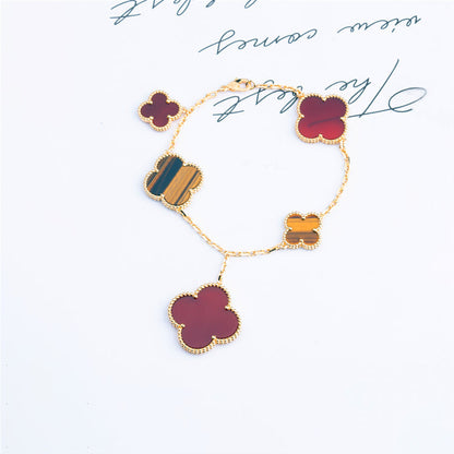 [Lumi Jewels]CLOVER BRACELET 5 MOTIFS CARNELIAN TIGER EYE