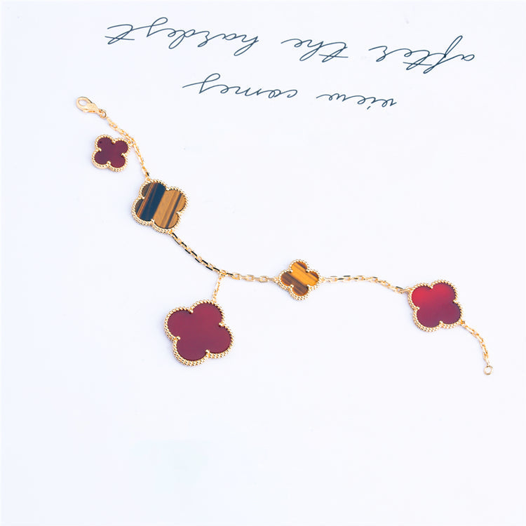 [Lumi Jewels]CLOVER BRACELET 5 MOTIFS CARNELIAN TIGER EYE