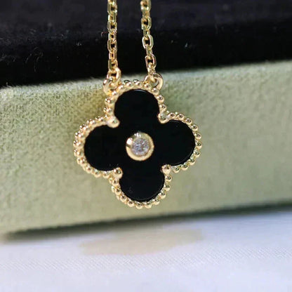 [Lumi Jewels]CLOVER 15MM DIAMOND ONYX NECKLACE