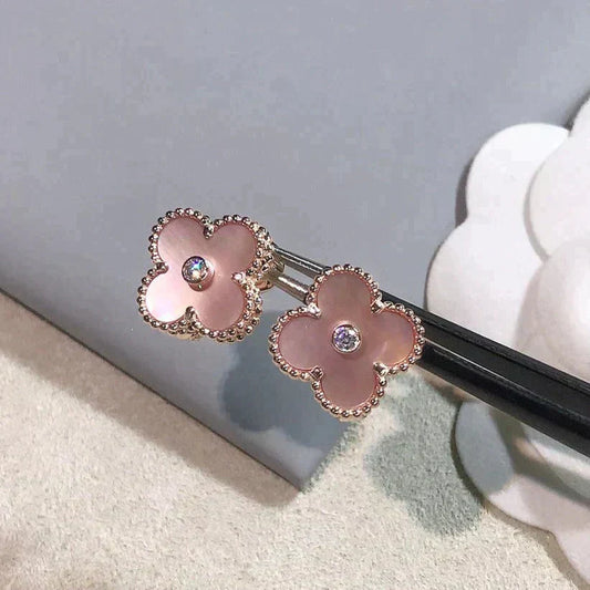 [Lumi Jewels]CLOVER MEDIUM 1 MOTIFS  PINK MOP DIAMOND EARRINGS