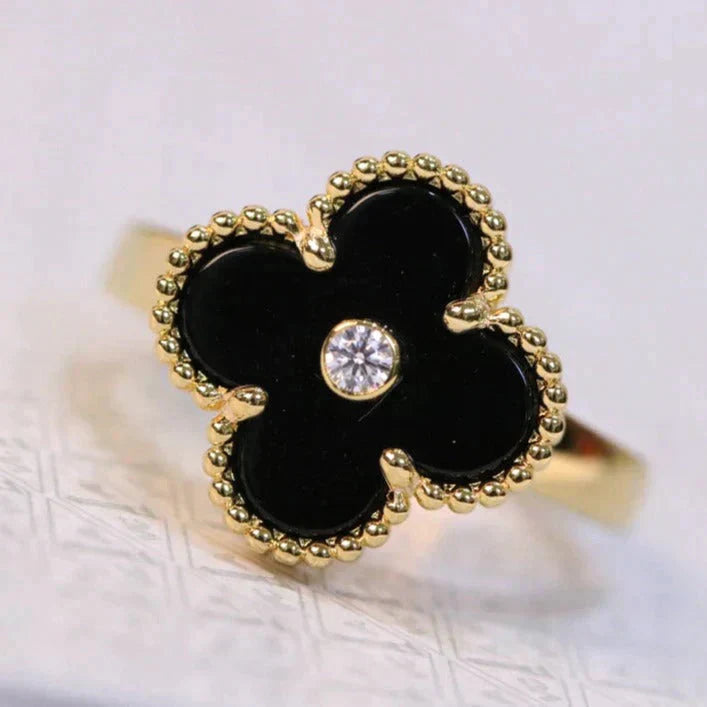 [Lumi Jewels]CLOVER ONYX RING GOLD DIAMOND