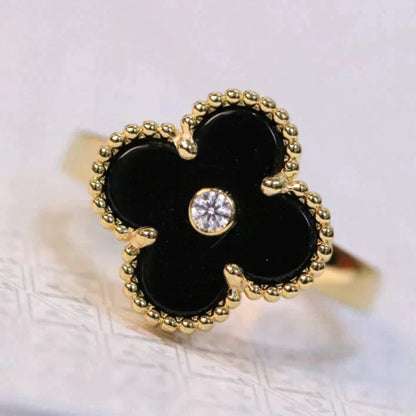 [Lumi Jewels]CLOVER ONYX RING GOLD DIAMOND