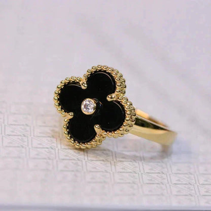 [Lumi Jewels]CLOVER ONYX RING GOLD DIAMOND