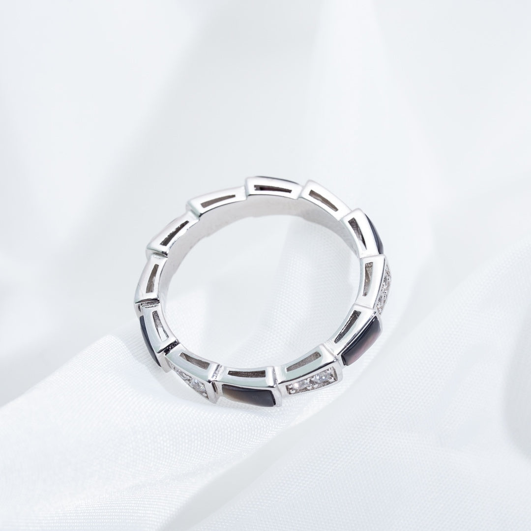 [Lumi Jewels]SERPENTI RING SILVER  DIAMOND BLACK MOP 3MM