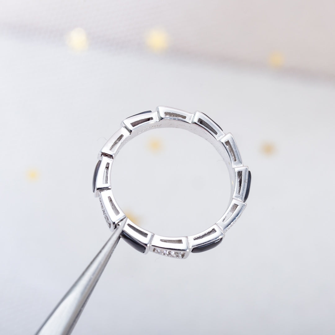 [Lumi Jewels]SERPENTI RING SILVER  DIAMOND BLACK MOP 3MM