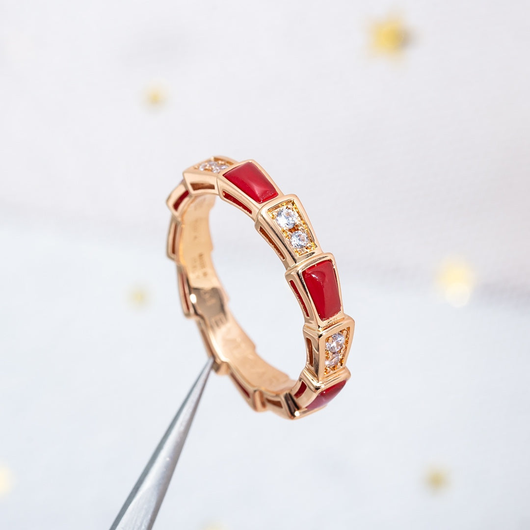 [Lumi Jewels]SERPENTI RING PINK GOLD CARNELIAN DIAMOND 3MM