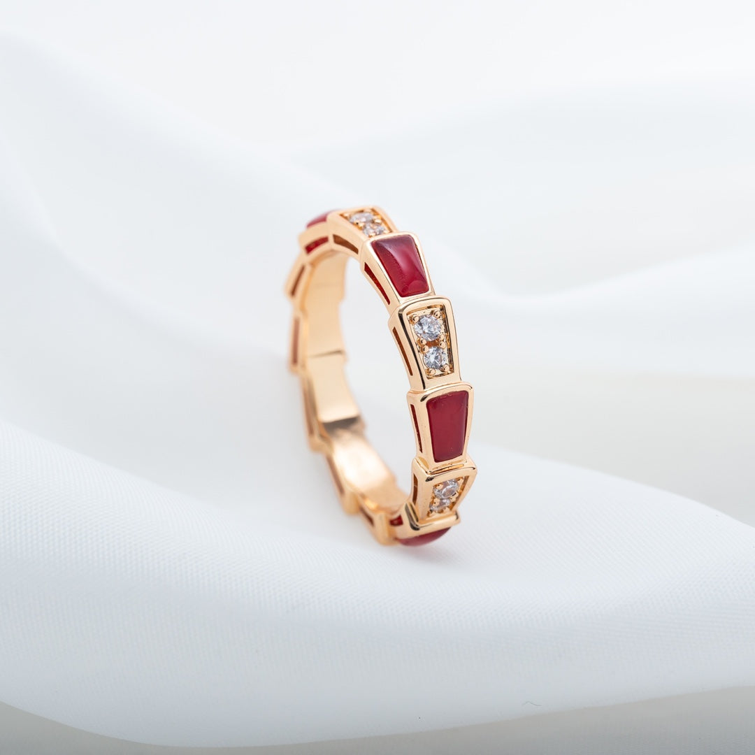 [Lumi Jewels]SERPENTI RING PINK GOLD CARNELIAN DIAMOND 3MM