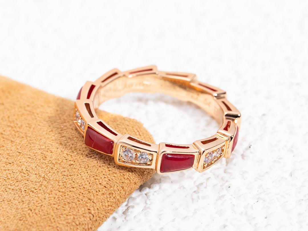 [Lumi Jewels]SERPENTI RING PINK GOLD CARNELIAN DIAMOND 3MM