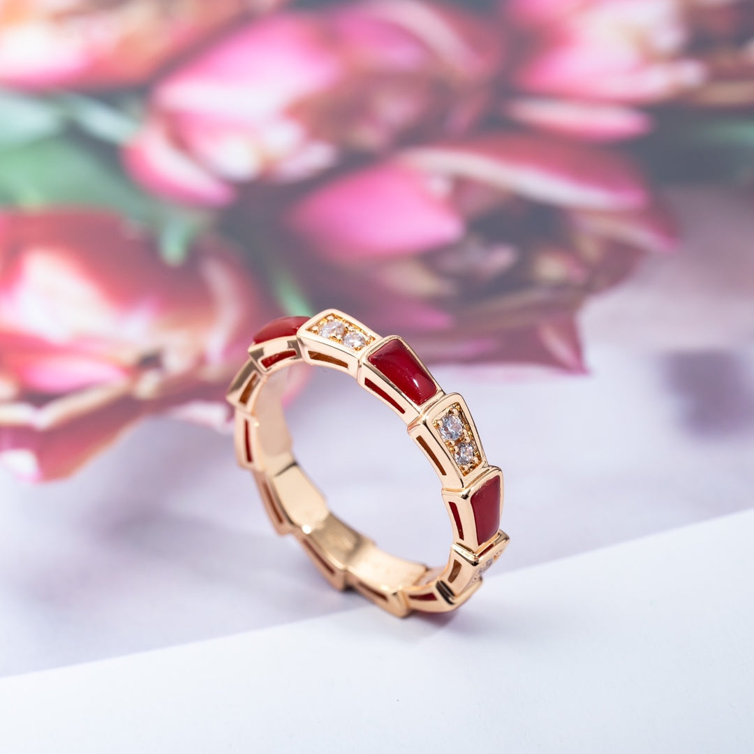 [Lumi Jewels]SERPENTI RING PINK GOLD CARNELIAN DIAMOND 3MM