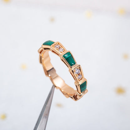 [Lumi Jewels]SERPENTI RING PINK GOLD MALACHITE DIAMOND 3MM